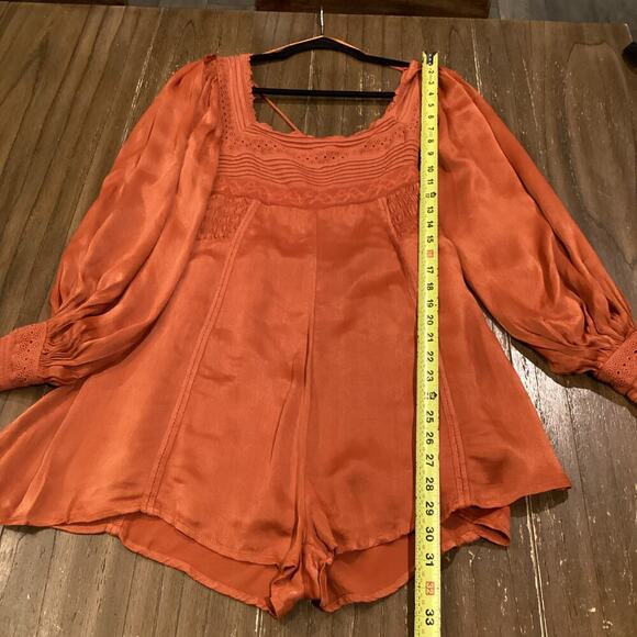 Free People Farrow Boho Romper Playsuit Viscose Terra Orange Long Sleeve US 2 - Picture 9 of 11